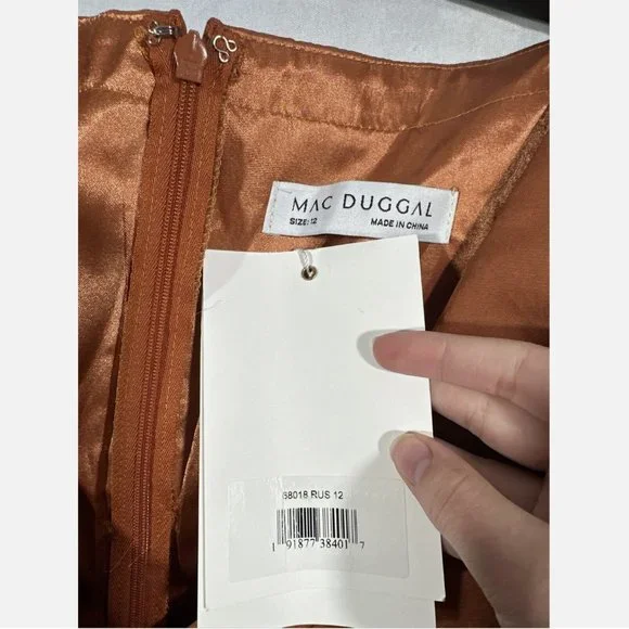 NWT Mac Duggal [ 12 ] Sheer Flutter Sleeve Tea Length Ruffle Dress‎ Rust Orange - Picture 13 of 15